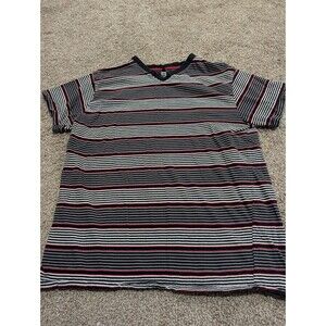Southpole Men's XXL V-Neck T-Shirt Red Black Gray White Striped Short Sleeve Y2K